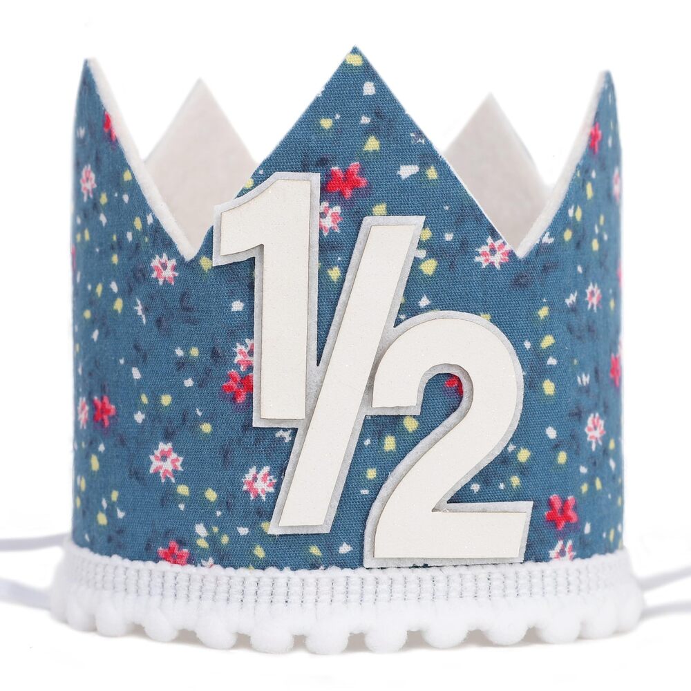 1823 Floral Half Birthday Crown - 6 Months Colorful Flower Hat, Neutral 1/2